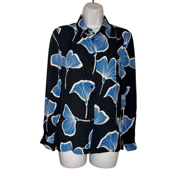 Cabi Regal Blouse #6080 Black Blue floral Button Front Long Sleeve size small - Picture 3 of 8